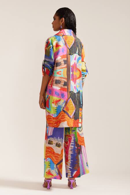 Mini Sondhi Abstract Print Shirt Jacket With Trouser 