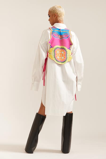 Mini Sondhi Shirt Dress With Hand Embroidered Bib 