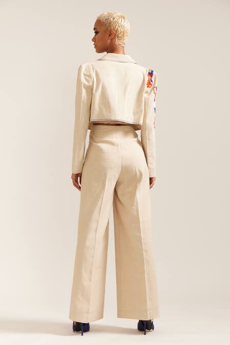 Mini Sondhi Embroidered Crop Jacket With Pant 