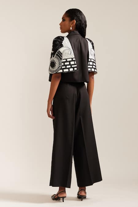 Mini Sondhi Face Embroidered Crop Jacket With Pant 