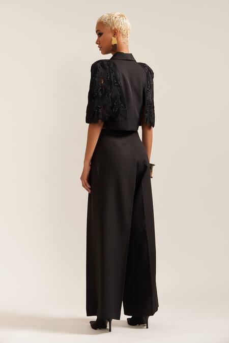 Mini Sondhi Hand Embroidered Crop Jacket With Pant 