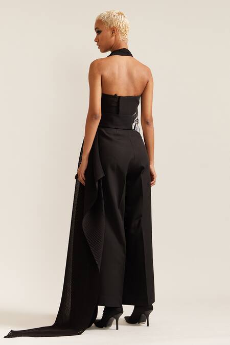 Mini Sondhi Face Embroidered Drape Jacket & Pant Set 