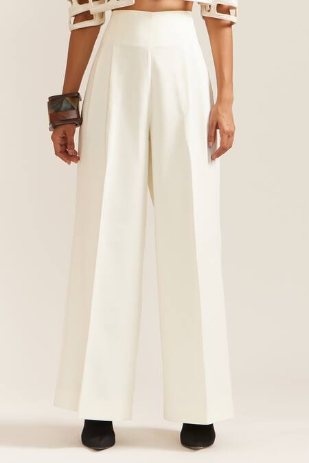 Buy Mini Sondhi Cream Crepe Embroidery, Cut Work Collared Brick Jacket With Pant Buy_Mini Sondhi_Cream Crepe Embroidery, Cut Work Collared Brick Jacket With Pant