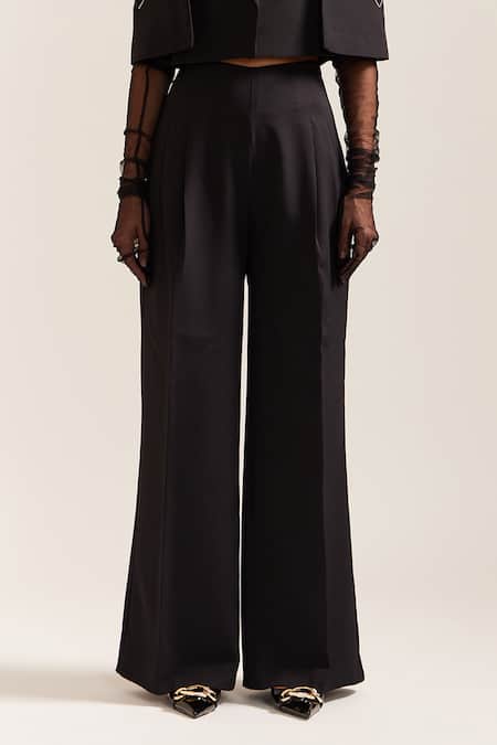 Mini Sondhi_Black Crepe Embroidery V-neck Psychedelic Jacket With Pant _at_Aza_Fashions