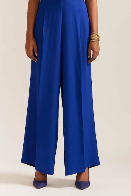 Mini Sondhi_Blue Crepe Applique Collared Psychedelic Crop Jacket With Pant _Online_at_Aza_Fashions