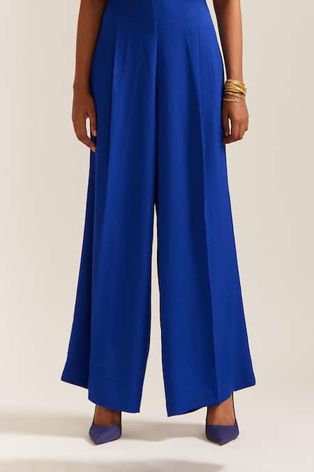 Buy Mini Sondhi Blue Crepe Embroidery Collared Landscape Jacket With Pant Buy_Mini Sondhi_Blue Crepe Embroidery Collared Landscape Jacket With Pant