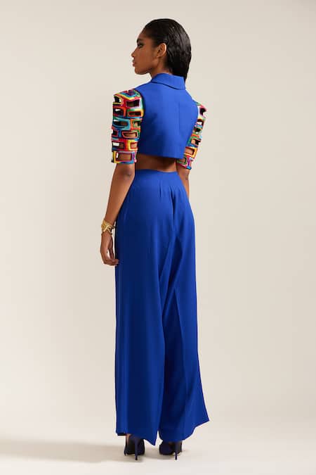 Mini Sondhi Brick Embroidered Crop Jacket With Pant 