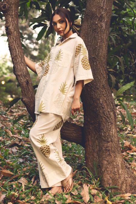 Buy Akashi Clothing Green Cotton Collared Tropical Pineapple Print Shirt With Pant Buy_Akashi Clothing_Green Cotton Collared Tropical Pineapple Print Shirt With Pant