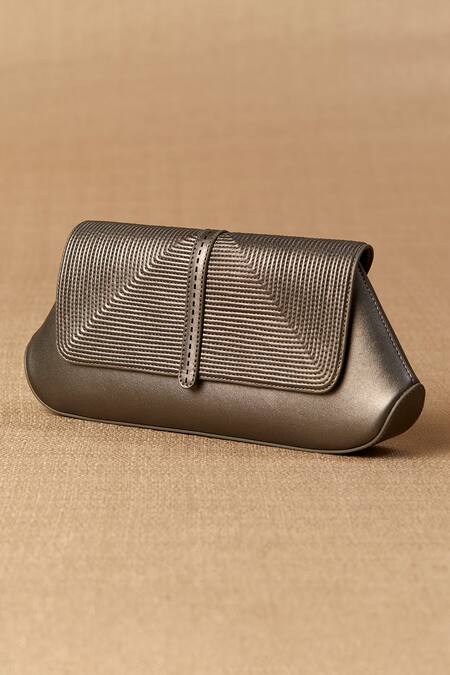 Ampm_Grey Chains Izrah Cord Work Clutch_Online_at_Aza_Fashions