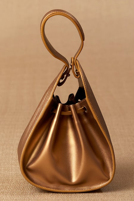 Ampm_Gold Crystals Nesara Cord Embellished Bucket Bag _Online_at_Aza_Fashions