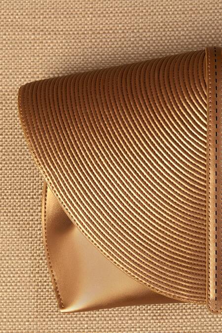 Ampm_Gold Myah Mini Cord Work Clutch_Online_at_Aza_Fashions