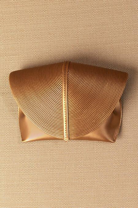 Ampm_Gold Myah Mini Cord Work Clutch_at_Aza_Fashions