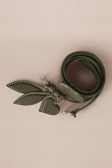 Ampm_Green Studs Kainaat Laser Cut Double Belt _Online_at_Aza_Fashions