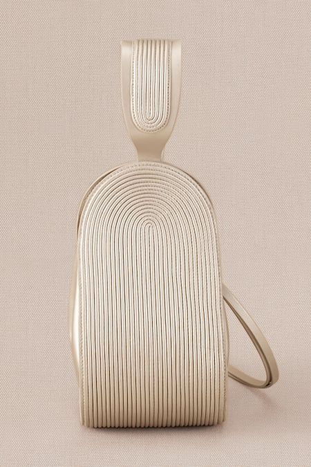 Ampm_Ivory Metallic Corded Bucket Bag _Online_at_Aza_Fashions