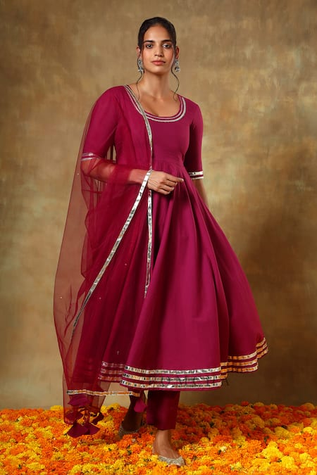 Buy Pomcha Jaipur Red Cotton, Net Gota Patti Round Neck Lace Work Anarkali Set Online at Aza Fashions Buy_Pomcha Jaipur_Red Cotton, Net Gota Patti Round Neck Lace Work Anarkali Set _Online_at_Aza_Fashions