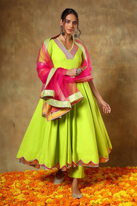 POMCHA JAIPUR V Neck Anarkali Pant Set 