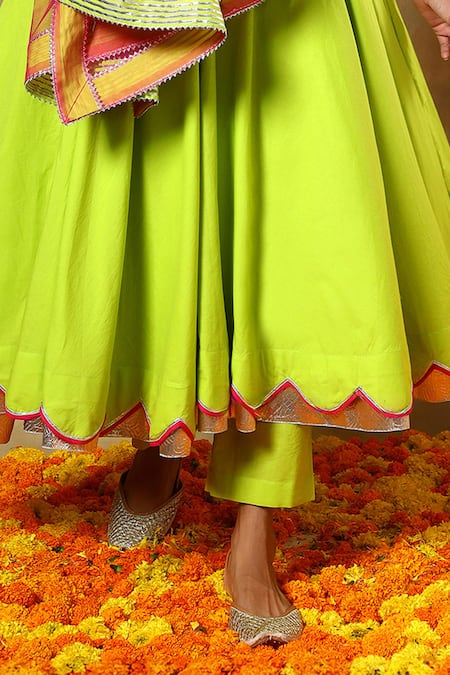 Buy Pomcha Jaipur Green Cotton, Net Gota Patti V-neck V Anarkali Pant Set Online at Aza Fashions Buy_Pomcha Jaipur_Green Cotton, Net Gota Patti V-neck V Anarkali Pant Set _Online_at_Aza_Fashions