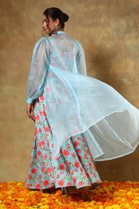 Pomcha Jaipur Floral Print Lehenga Set With Shrug 