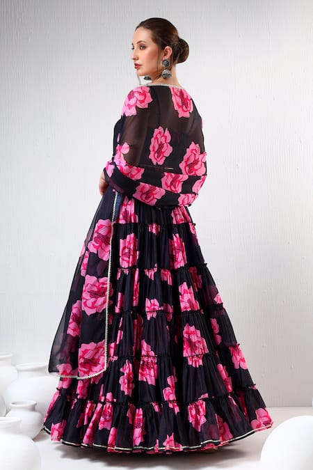 Pomcha Jaipur Floral Print Blouse Lehenga Set 