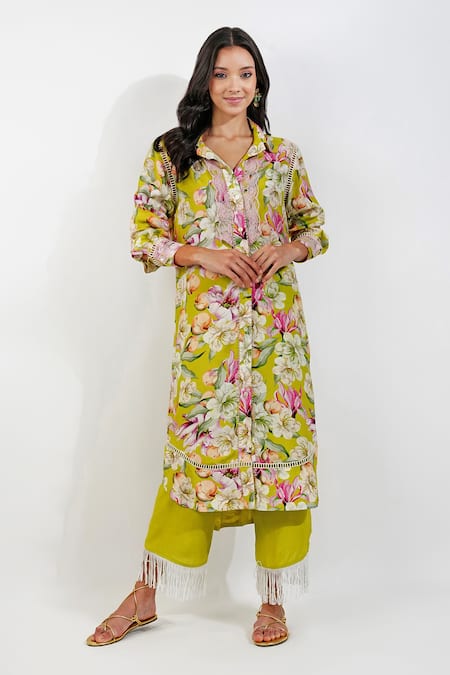 Devyani Mehrotra Vintage Floral Print Shirt Tunic & Pant Set 