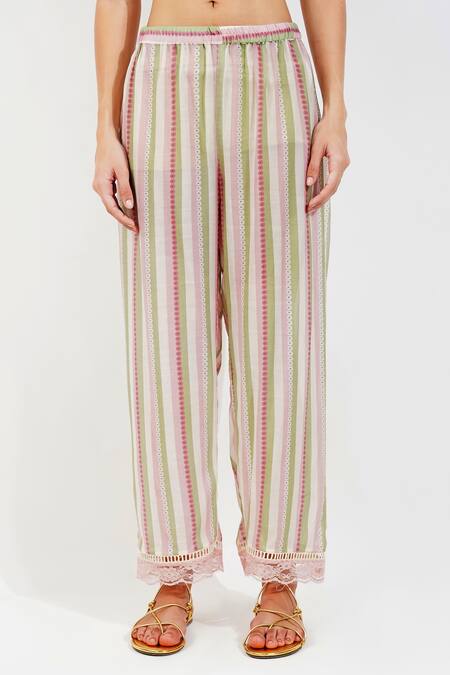 Shop_Devyani Mehrotra_Ivory Viscose, Chiffon Sequins, Lace V-neck Floral Print Kurta Set_Online_at_Aza_Fashions