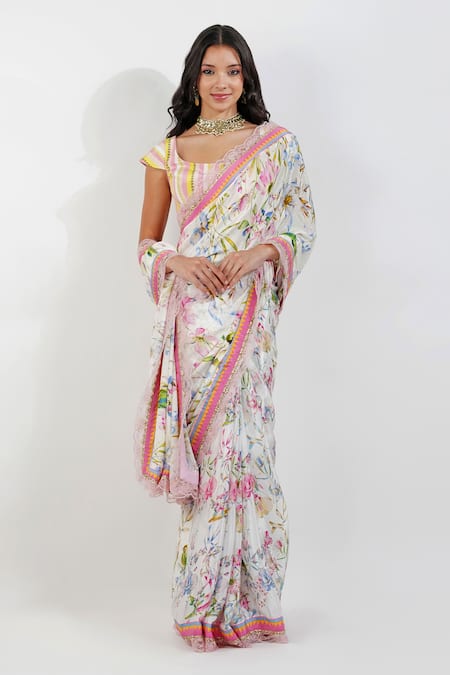 Devyani Mehrotra Summer Floral Print Saree With Unstitched Blouse Piece 