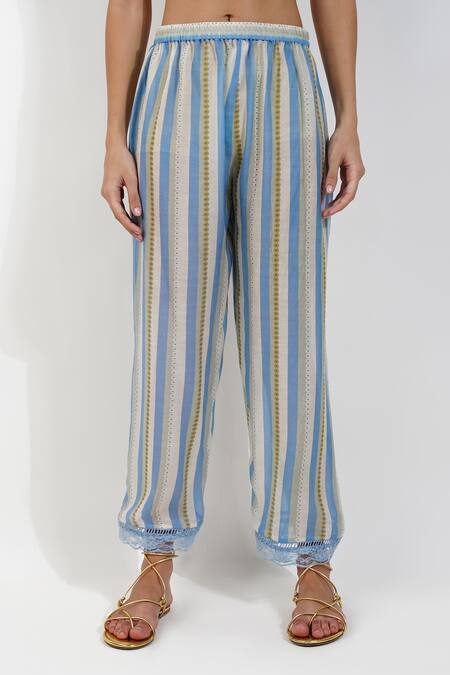 Devyani Mehrotra_Yellow Viscose, Muslin Embroidery, Flirty Pleats Floral Print Tunic And Pant Set_Online_at_Aza_Fashions