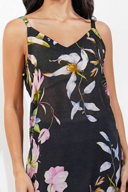 Devyani Mehrotra_Black Chanderi, Viscose Lace, Embroidery Shabby Panelled Kurta Gharara Set_Online_at_Aza_Fashions