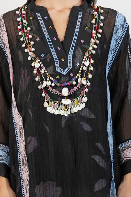 Buy Devyani Mehrotra Black Chanderi 40 Gms Embroidery Ecelectic Mandarin Shabby Chic Panelled Kurta Online at Aza Fashions Buy_Devyani Mehrotra_Black Chanderi 40 Gms Embroidery Ecelectic Mandarin Shabby Chic Panelled Kurta_Online_at_Aza_Fashions