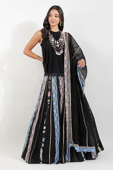 Devyani Mehrotra Summer Floral Stripe Print Lehenga Set 