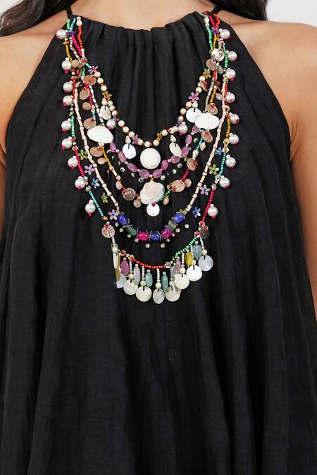 Devyani Mehrotra Black Chanderi Lace, Beads Halter Neck Summer Floral Stripe Print Lehenga Set Online at Aza Fashions Devyani Mehrotra_Black Chanderi Lace, Beads Halter Neck Summer Floral Stripe Print Lehenga Set_Online_at_Aza_Fashions