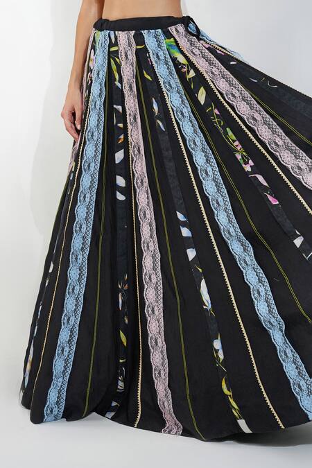 Devyani Mehrotra_Black Cotton, Lace Shabby Panelled Embellished Lehenga Set_Online_at_Aza_Fashions