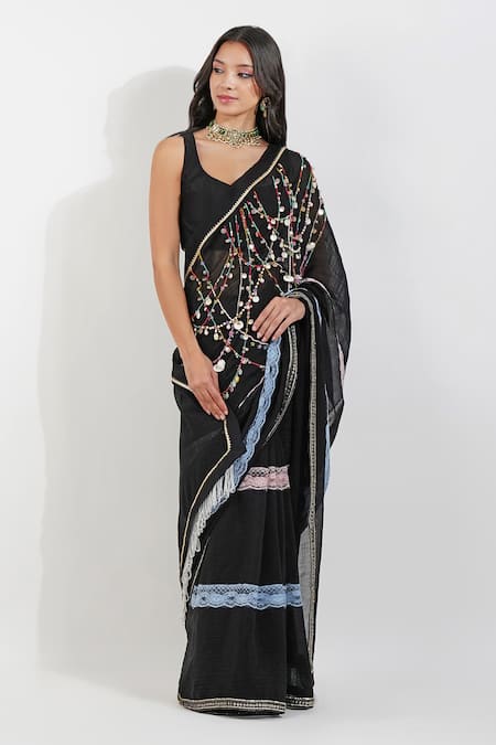 Devyani Mehrotra Zardozi Embroidered Saree With Unstitched Blouse Piece 