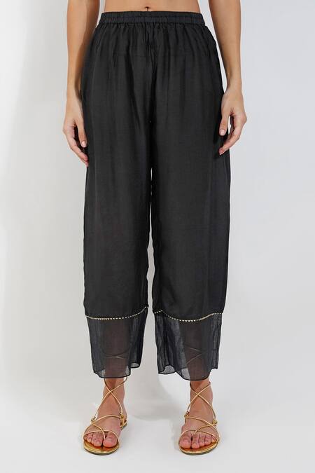 Devyani Mehrotra Black Chanderi 40 Gms Embroidery Ecelectic V Neck Shabby Kaftan And Pant Set Online at Aza Fashions Devyani Mehrotra_Black Chanderi 40 Gms Embroidery Ecelectic V Neck Shabby Kaftan And Pant Set_Online_at_Aza_Fashions