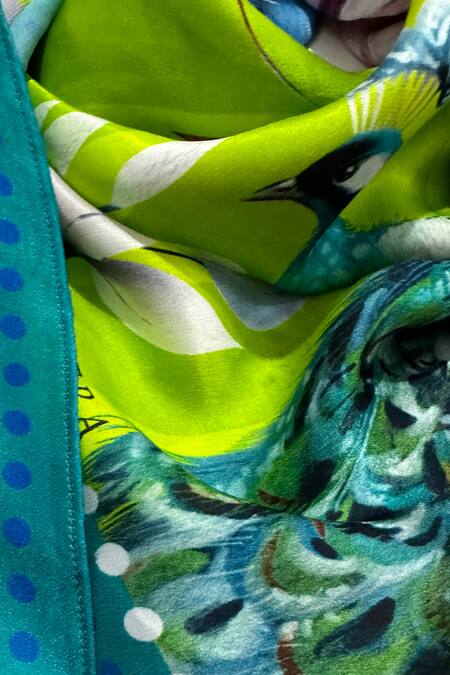 Devyani Mehrotra_Green Peacock And Floral Print Scarf_Online_at_Aza_Fashions