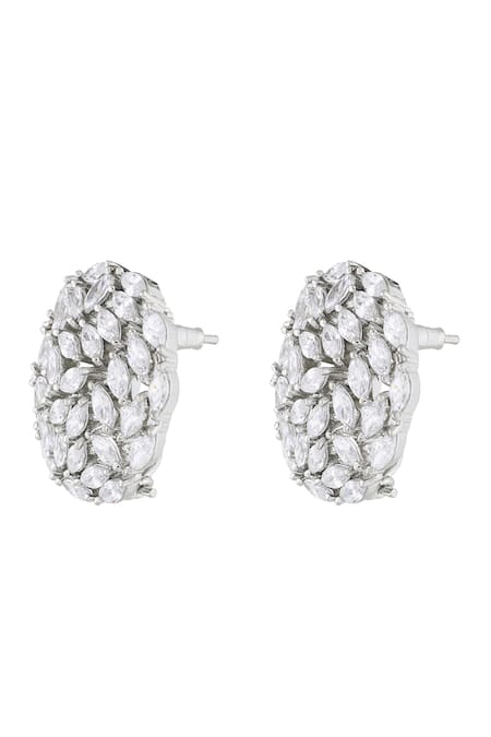 Shop Prihan Luxury Jewelry Silver Plated Imitation Diamonds Marquis Assembled Round Studs at Aza Fashions Shop_Prihan Luxury Jewelry_Silver Plated Imitation Diamonds Marquis Assembled Round Studs _at_Aza_Fashions