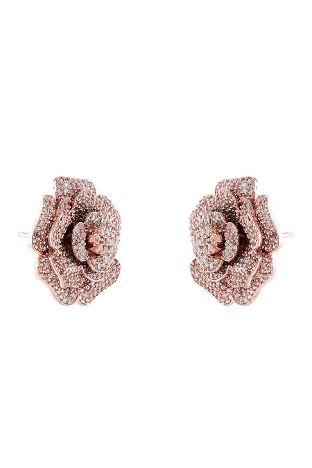 Prihan Luxury Jewelry_Rose Gold Crystals Embellished Stud Earrings _Online_at_Aza_Fashions