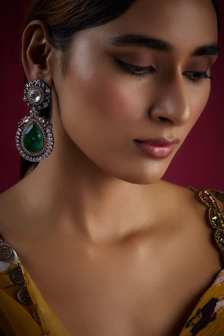 Prihan Luxury Jewelry Stone Embellished Dangler Earrings 