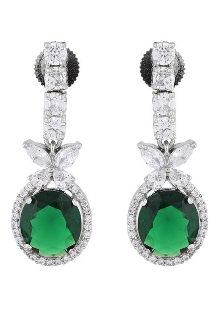 Buy_Prihan Luxury Jewelry_Green Crystals, Stones Cubic Zircon Floral Embellished Necklace Set _Online_at_Aza_Fashions