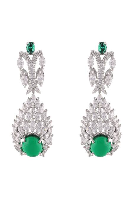 Prihan Luxury Jewelry Green Crystals, Stones Cubic Zircon Crescent Embellished Necklace Set Online at Aza Fashions Prihan Luxury Jewelry_Green Crystals, Stones Cubic Zircon Crescent Embellished Necklace Set _Online_at_Aza_Fashions