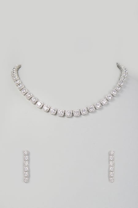 Prihan Luxury Jewelry Geometric Cubic Zircon Necklace Set 