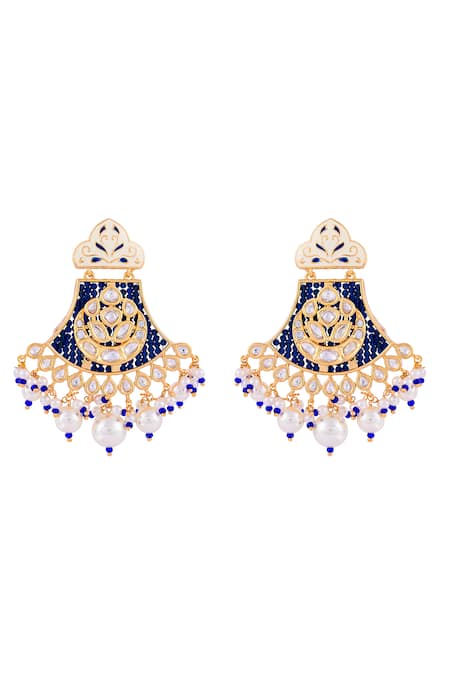 Prihan Luxury Jewelry Blue Pearls Floral Meena Pendant Long Necklace Set Online at Aza Fashions Prihan Luxury Jewelry_Blue Pearls Floral Meena Pendant Long Necklace Set _Online_at_Aza_Fashions