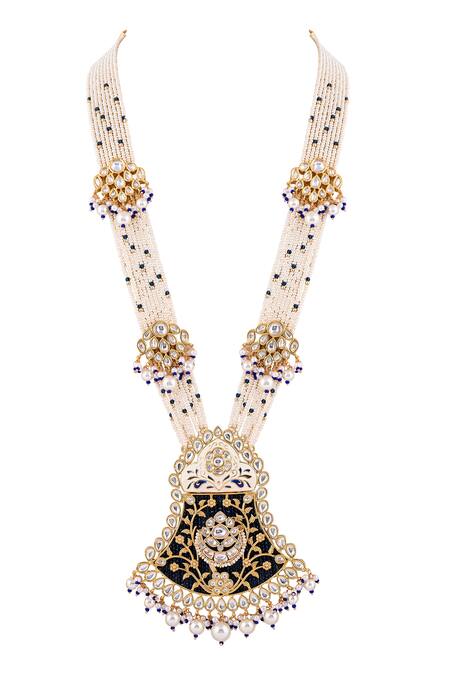 Buy Prihan Luxury Jewelry Blue Pearls Floral Meena Pendant Long Necklace Set Online at Aza Fashions Buy_Prihan Luxury Jewelry_Blue Pearls Floral Meena Pendant Long Necklace Set _Online_at_Aza_Fashions