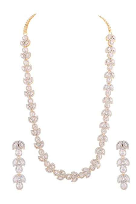 Prihan Luxury Jewelry Gold Plated Cubic Zircon Diamonds Embellished Necklace Set 