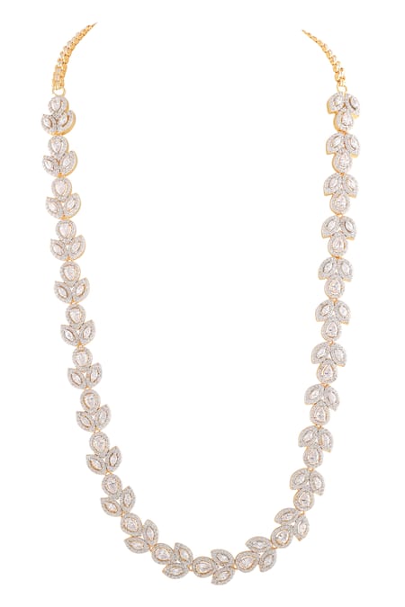 Shop_Prihan Luxury Jewelry_Gold Plated Imitation Diamonds Embellished Necklace Set _at_Aza_Fashions