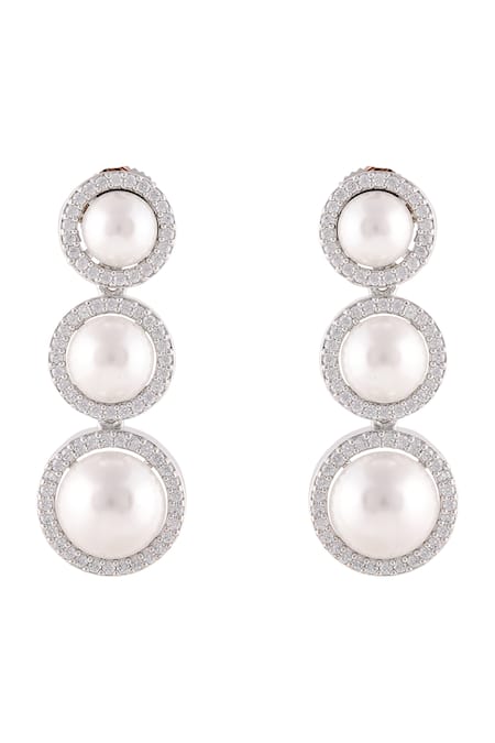 Buy_Prihan Luxury Jewelry_Silver Plated Pearls, Crystals Embellished Circular Necklace Set _Online_at_Aza_Fashions