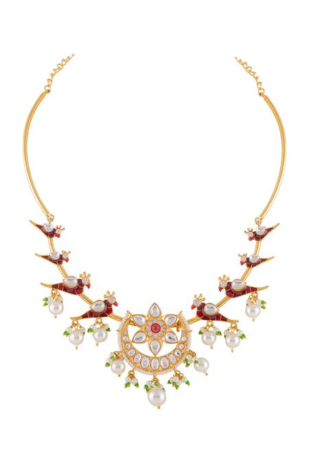 Buy Prihan Luxury Jewelry Red Pearls, Stones Botanic Embellished Necklace Set Online at Aza Fashions Buy_Prihan Luxury Jewelry_Red Pearls, Stones Botanic Embellished Necklace Set _Online_at_Aza_Fashions