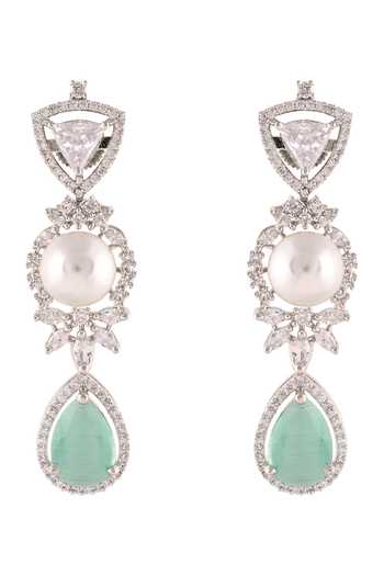 Prihan Luxury Jewelry_Green Pearls, Stones, Cut Work Drop Embellished Zircon Necklace Set _Online_at_Aza_Fashions