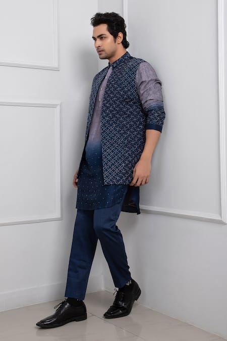 Smriti by Anju Agarwal Azure Frost Embroidered Nehru Jacket 