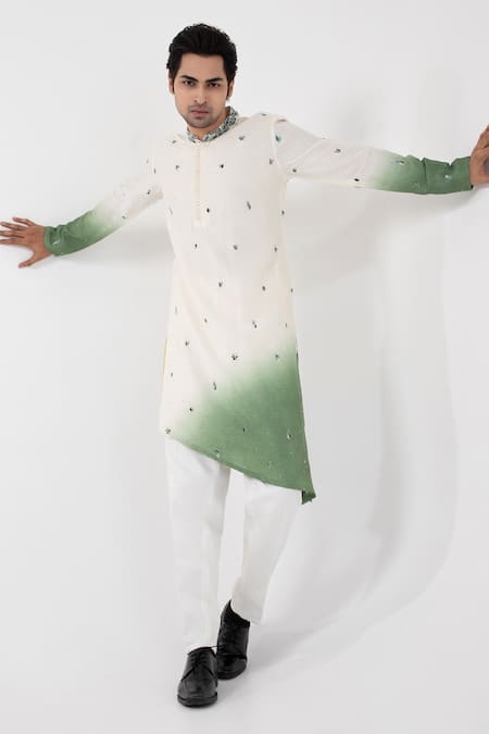 Smriti by Anju Agarwal Multi Color Kurta Silk Mulmul Embroidered Thread Seafoam Ombre And Pant Set 